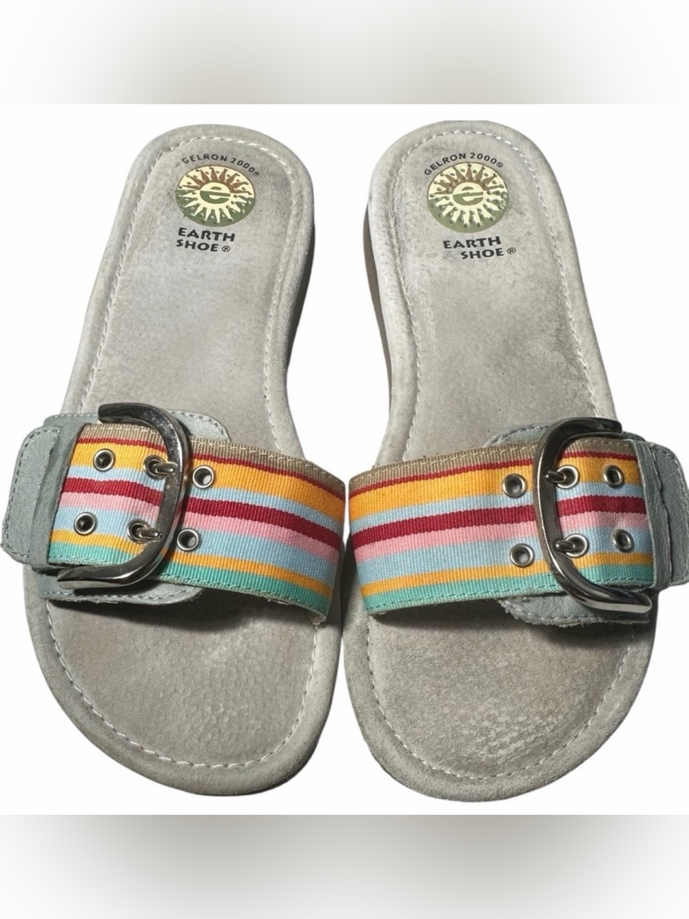 Earth Shoes Sandals 8.5 Birch Gray Stray Buckle Striped